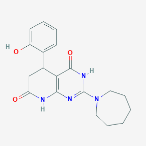 molecular formula C19H22N4O3 B12494957 2-(azepan-1-yl)-4-hydroxy-5-(2-hydroxyphenyl)-5,8-dihydropyrido[2,3-d]pyrimidin-7(6H)-one 