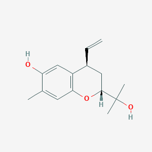 molecular formula C15H20O3 B1249503 (2R,4R)-4-ethenyl-2-(2-hydroxypropan-2-yl)-7-methyl-3,4-dihydro-2H-chromen-6-ol 