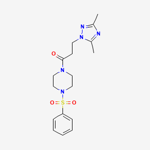 molecular formula C17H23N5O3S B12495107 1-[4-(Benzenesulfonyl)piperazin-1-yl]-3-(3,5-dimethyl-1,2,4-triazol-1-yl)propan-1-one 