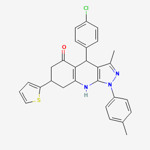 molecular formula C28H24ClN3OS B12495147 4-(4-chlorophenyl)-3-methyl-1-(4-methylphenyl)-7-(thiophen-2-yl)-1,4,6,7,8,9-hexahydro-5H-pyrazolo[3,4-b]quinolin-5-one 