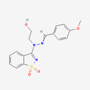 molecular formula C17H17N3O4S B12495262 2-[(1,1-Dioxo-1,2-benzothiazol-3-yl)-[(4-methoxyphenyl)methylideneamino]amino]ethanol 