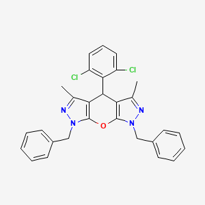 4,12-dibenzyl-8-(2,6-dichlorophenyl)-6,10-dimethyl-2-oxa-4,5,11,12-tetrazatricyclo[7.3.0.03,7]dodeca-1(9),3(7),5,10-tetraene