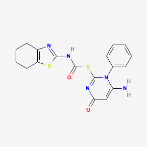 molecular formula C18H17N5O2S2 B12495365 S-(6-amino-4-oxo-1-phenyl-1,4-dihydropyrimidin-2-yl) 4,5,6,7-tetrahydro-1,3-benzothiazol-2-ylcarbamothioate 