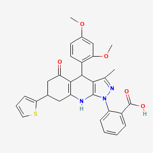 molecular formula C30H27N3O5S B12495455 2-[4-(2,4-dimethoxyphenyl)-3-methyl-5-oxo-7-(thiophen-2-yl)-4,5,6,7,8,9-hexahydro-1H-pyrazolo[3,4-b]quinolin-1-yl]benzoic acid 