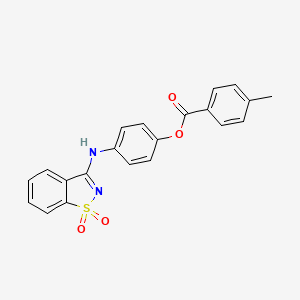 molecular formula C21H16N2O4S B12495494 4-[(1,1-Dioxido-1,2-benzothiazol-3-yl)amino]phenyl 4-methylbenzoate 