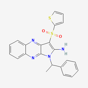 molecular formula C22H18N4O2S2 B12495516 1-(1-phenylethyl)-3-(thiophen-2-ylsulfonyl)-1H-pyrrolo[2,3-b]quinoxalin-2-amine 