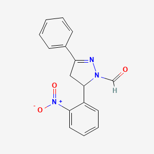 molecular formula C16H13N3O3 B12495568 5-(2-nitrophenyl)-3-phenyl-4,5-dihydro-1H-pyrazole-1-carbaldehyde 