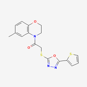 molecular formula C17H15N3O3S2 B12495635 1-(6-methyl-2,3-dihydro-4H-1,4-benzoxazin-4-yl)-2-{[5-(thiophen-2-yl)-1,3,4-oxadiazol-2-yl]sulfanyl}ethanone 