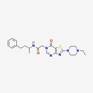 molecular formula C23H30N6O2S B12495654 2-[2-(4-ethylpiperazin-1-yl)-7-oxo[1,3]thiazolo[4,5-d]pyrimidin-6(7H)-yl]-N-(4-phenylbutan-2-yl)acetamide 