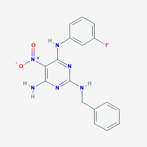 N-Benzyl-N'-(3-fluoro-phenyl)-5-nitro-pyrimidine-2,4,6-triamine