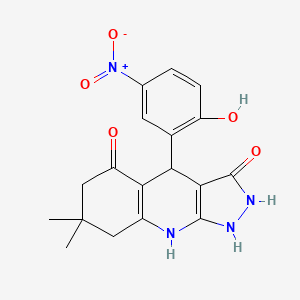 molecular formula C18H18N4O5 B12496019 3-hydroxy-4-(2-hydroxy-5-nitrophenyl)-7,7-dimethyl-1,4,6,7,8,9-hexahydro-5H-pyrazolo[3,4-b]quinolin-5-one 