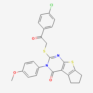 molecular formula C24H19ClN2O3S2 B12496088 2-{[2-(4-chlorophenyl)-2-oxoethyl]sulfanyl}-3-(4-methoxyphenyl)-3,5,6,7-tetrahydro-4H-cyclopenta[4,5]thieno[2,3-d]pyrimidin-4-one 