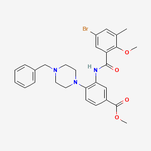 molecular formula C28H30BrN3O4 B12496449 Methyl 4-(4-benzylpiperazin-1-yl)-3-{[(5-bromo-2-methoxy-3-methylphenyl)carbonyl]amino}benzoate 