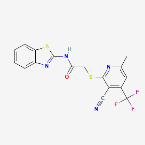 molecular formula C17H11F3N4OS2 B12496589 N-(1,3-benzothiazol-2-yl)-2-{[3-cyano-6-methyl-4-(trifluoromethyl)pyridin-2-yl]sulfanyl}acetamide 