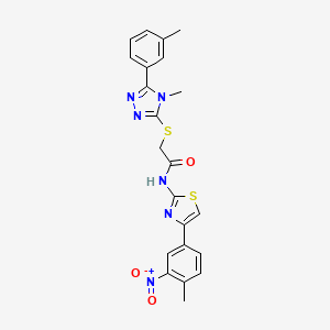 molecular formula C22H20N6O3S2 B12496631 2-{[4-methyl-5-(3-methylphenyl)-4H-1,2,4-triazol-3-yl]sulfanyl}-N-[4-(4-methyl-3-nitrophenyl)-1,3-thiazol-2-yl]acetamide 