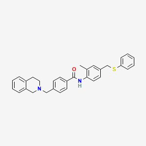 molecular formula C31H30N2OS B12496735 4-(3,4-dihydroisoquinolin-2(1H)-ylmethyl)-N-{2-methyl-4-[(phenylsulfanyl)methyl]phenyl}benzamide 