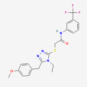 molecular formula C21H21F3N4O2S B12497209 2-{[4-ethyl-5-(4-methoxybenzyl)-4H-1,2,4-triazol-3-yl]sulfanyl}-N-[3-(trifluoromethyl)phenyl]acetamide 