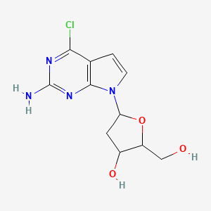 molecular formula C11H13ClN4O3 B12497220 5-{2-Amino-4-chloropyrrolo[2,3-D]pyrimidin-7-YL}-2-(hydroxymethyl)oxolan-3-OL 