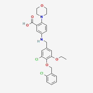 molecular formula C27H28Cl2N2O5 B12497331 5-({3-Chloro-4-[(2-chlorobenzyl)oxy]-5-ethoxybenzyl}amino)-2-(morpholin-4-yl)benzoic acid 