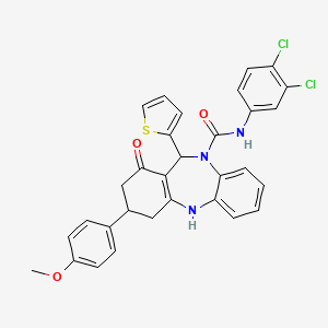 N-(3,4-dichlorophenyl)-3-(4-methoxyphenyl)-1-oxo-11-(thiophen-2-yl)-1,2,3,4,5,11-hexahydro-10H-dibenzo[b,e][1,4]diazepine-10-carboxamide