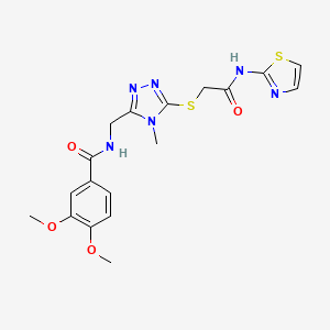 molecular formula C18H20N6O4S2 B12497511 3,4-dimethoxy-N-[(4-methyl-5-{[2-oxo-2-(1,3-thiazol-2-ylamino)ethyl]sulfanyl}-4H-1,2,4-triazol-3-yl)methyl]benzamide 