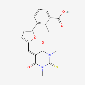 molecular formula C19H16N2O5S B12497742 3-{5-[(1,3-dimethyl-4,6-dioxo-2-thioxotetrahydropyrimidin-5(2H)-ylidene)methyl]furan-2-yl}-2-methylbenzoic acid 