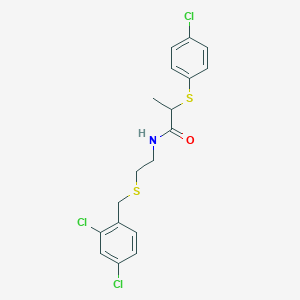 molecular formula C18H18Cl3NOS2 B12497994 2-[(4-chlorophenyl)sulfanyl]-N-{2-[(2,4-dichlorobenzyl)sulfanyl]ethyl}propanamide 