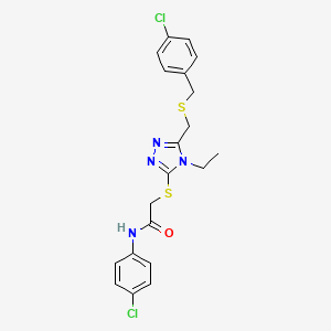 molecular formula C20H20Cl2N4OS2 B12498311 2-[(5-{[(4-chlorobenzyl)sulfanyl]methyl}-4-ethyl-4H-1,2,4-triazol-3-yl)sulfanyl]-N-(4-chlorophenyl)acetamide 