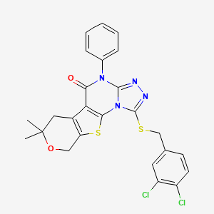 3-[(3,4-dichlorophenyl)methylsulfanyl]-12,12-dimethyl-7-phenyl-13-oxa-16-thia-2,4,5,7-tetrazatetracyclo[7.7.0.02,6.010,15]hexadeca-1(9),3,5,10(15)-tetraen-8-one