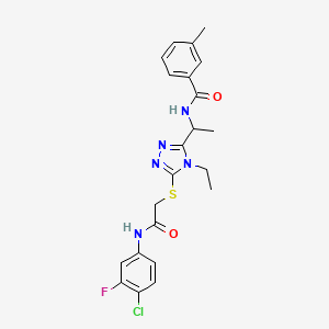 molecular formula C22H23ClFN5O2S B12498346 N-{1-[5-({2-[(4-chloro-3-fluorophenyl)amino]-2-oxoethyl}sulfanyl)-4-ethyl-4H-1,2,4-triazol-3-yl]ethyl}-3-methylbenzamide 