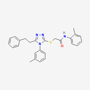 molecular formula C26H26N4OS B12498360 N-(2-methylphenyl)-2-{[4-(3-methylphenyl)-5-(2-phenylethyl)-4H-1,2,4-triazol-3-yl]sulfanyl}acetamide 