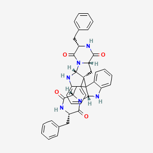 molecular formula C40H36N6O4 B1249856 (1R,4S,7S)-4-benzyl-9-[(1R,4S,7S,9R)-4-benzyl-3,6-dioxo-2,5,16-triazatetracyclo[7.7.0.02,7.010,15]hexadeca-10,12,14-trien-9-yl]-2,5,16-triazatetracyclo[7.7.0.02,7.010,15]hexadeca-10,12,14-triene-3,6-dione 