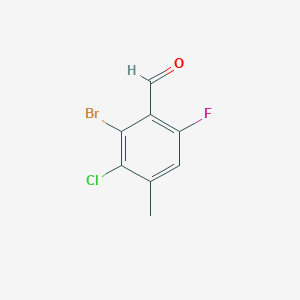 molecular formula C8H5BrClFO B12498598 2-Bromo-3-chloro-6-fluoro-4-methylbenzaldehyde 