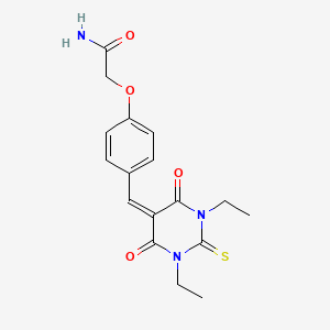 molecular formula C17H19N3O4S B12498649 2-{4-[(1,3-diethyl-4,6-dioxo-2-thioxotetrahydropyrimidin-5(2H)-ylidene)methyl]phenoxy}acetamide 