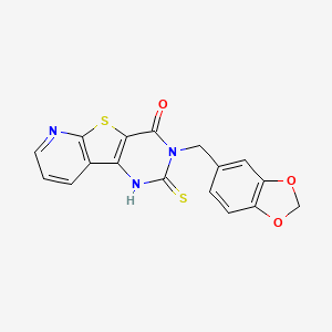 molecular formula C17H11N3O3S2 B12498754 5-(1,3-benzodioxol-5-ylmethyl)-4-sulfanylidene-8-thia-3,5,10-triazatricyclo[7.4.0.02,7]trideca-1(9),2(7),10,12-tetraen-6-one 