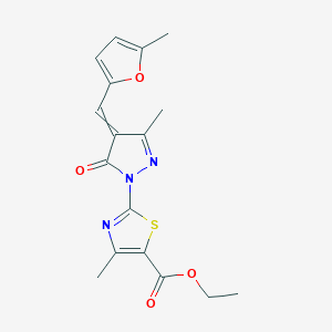 molecular formula C17H17N3O4S B12498797 Ethyl 4-methyl-2-{3-methyl-4-[(5-methylfuran-2-yl)methylidene]-5-oxo-4,5-dihydro-1H-pyrazol-1-yl}-1,3-thiazole-5-carboxylate CAS No. 5536-54-9