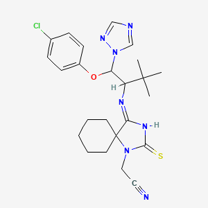 molecular formula C24H30ClN7OS B12499049 (4-{[1-(4-chlorophenoxy)-3,3-dimethyl-1-(1H-1,2,4-triazol-1-yl)butan-2-yl]amino}-2-thioxo-1,3-diazaspiro[4.5]dec-3-en-1-yl)acetonitrile 