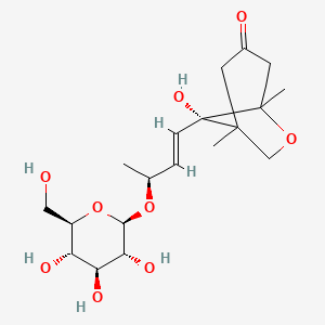 molecular formula C19H30O9 B1249906 (8S)-8-hydroxy-1,5-dimethyl-8-[(E,3S)-3-[(2R,3R,4S,5S,6R)-3,4,5-trihydroxy-6-(hydroxymethyl)oxan-2-yl]oxybut-1-enyl]-6-oxabicyclo[3.2.1]octan-3-one 