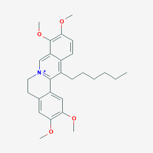 molecular formula C27H34NO4+ B1249917 13-Hexyl-2,3,9,10-tetramethoxy-5,6-dihydroisoquinolino[2,1-b]isoquinolin-7-ium 