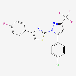 molecular formula C19H10ClF4N3S B12499428 2-[5-(4-Chlorophenyl)-3-(trifluoromethyl)pyrazol-1-yl]-4-(4-fluorophenyl)-1,3-thiazole 