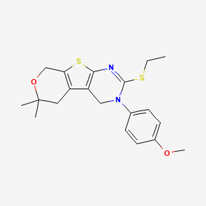 molecular formula C20H24N2O2S2 B12499466 5-ethylsulfanyl-4-(4-methoxyphenyl)-12,12-dimethyl-11-oxa-8-thia-4,6-diazatricyclo[7.4.0.02,7]trideca-1(9),2(7),5-triene 