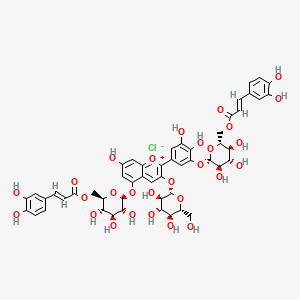 [(2R,3S,4S,5R,6S)-6-[5-[5-[(2S,3R,4S,5S,6R)-6-[[(E)-3-(3,4-Dihydroxyphenyl)prop-2-enoyl]oxymethyl]-3,4,5-trihydroxyoxan-2-yl]oxy-7-hydroxy-3-[(2S,3R,4S,5S,6R)-3,4,5-trihydroxy-6-(hydroxymethyl)oxan-2-yl]oxychromenylium-2-yl]-2,3-dihydroxyphenoxy]-3,4,5-trihydroxyoxan-2-yl]methyl (E)-3-(3,4-dihydroxyphenyl)prop-2-enoate;chloride