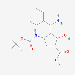 molecular formula C18H34N2O5 B12499768 (1s,2s,3s,4r)-Methyl 3-((r)-1-amino-2-ethylbutyl)-4-(tert-butoxycarbonylamino)-2-hydroxycyclopentanecarboxylate 