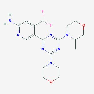 molecular formula C18H23F2N7O2 B12499895 4-(Difluoromethyl)-5-[4-(3-methylmorpholin-4-yl)-6-morpholin-4-yl-1,3,5-triazin-2-yl]pyridin-2-amine 