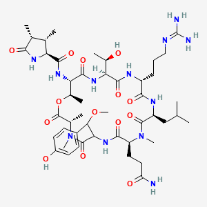 (2S,3S,4R)-N-[(3S,9S,12S,15R,18S,21S,22R)-9-(3-amino-3-oxopropyl)-15-[3-(diaminomethylideneamino)propyl]-18-[(1R)-1-hydroxyethyl]-6-[(4-hydroxyphenyl)-methoxymethyl]-3,4,10,22-tetramethyl-12-(2-methylpropyl)-2,5,8,11,14,17,20-heptaoxo-1-oxa-4,7,10,13,16,19-hexazacyclodocos-21-yl]-3,4-dimethyl-5-oxopyrrolidine-2-carboxamide