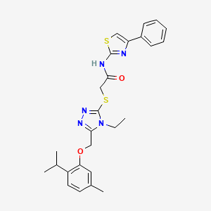 molecular formula C26H29N5O2S2 B12500420 2-[(4-ethyl-5-{[5-methyl-2-(propan-2-yl)phenoxy]methyl}-4H-1,2,4-triazol-3-yl)sulfanyl]-N-(4-phenyl-1,3-thiazol-2-yl)acetamide 