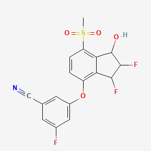 molecular formula C17H12F3NO4S B12500589 3-[(2,3-difluoro-1-hydroxy-7-methanesulfonyl-2,3-dihydro-1H-inden-4-yl)oxy]-5-fluorobenzonitrile 