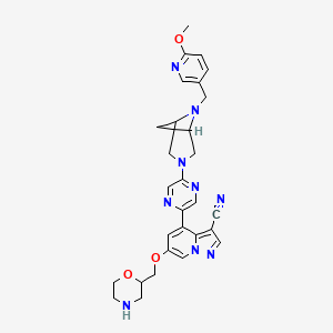 molecular formula C29H31N9O3 B12500824 4-(5-{6-[(6-Methoxypyridin-3-yl)methyl]-3,6-diazabicyclo[3.1.1]heptan-3-yl}pyrazin-2-yl)-6-(morpholin-2-ylmethoxy)pyrazolo[1,5-a]pyridine-3-carbonitrile 