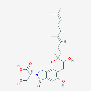 molecular formula C26H35NO7 B1250101 2-[2-[(3E)-4,8-dimethylnona-3,7-dienyl]-3,5-dihydroxy-2-methyl-7-oxo-4,9-dihydro-3H-pyrano[2,3-e]isoindol-8-yl]-3-hydroxypropanoic acid 