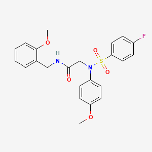 molecular formula C23H23FN2O5S B12501649 N~2~-[(4-fluorophenyl)sulfonyl]-N-(2-methoxybenzyl)-N~2~-(4-methoxyphenyl)glycinamide 